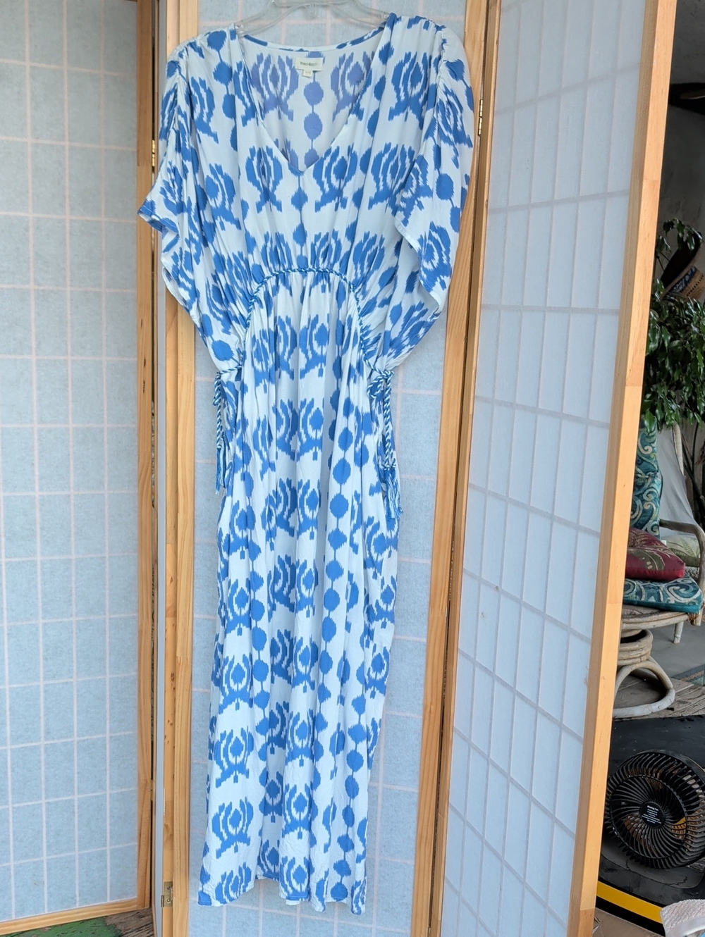 Cost Plus World Market Kaftan Light Blue and Cobalt Ikat Maxi Dress Casual
